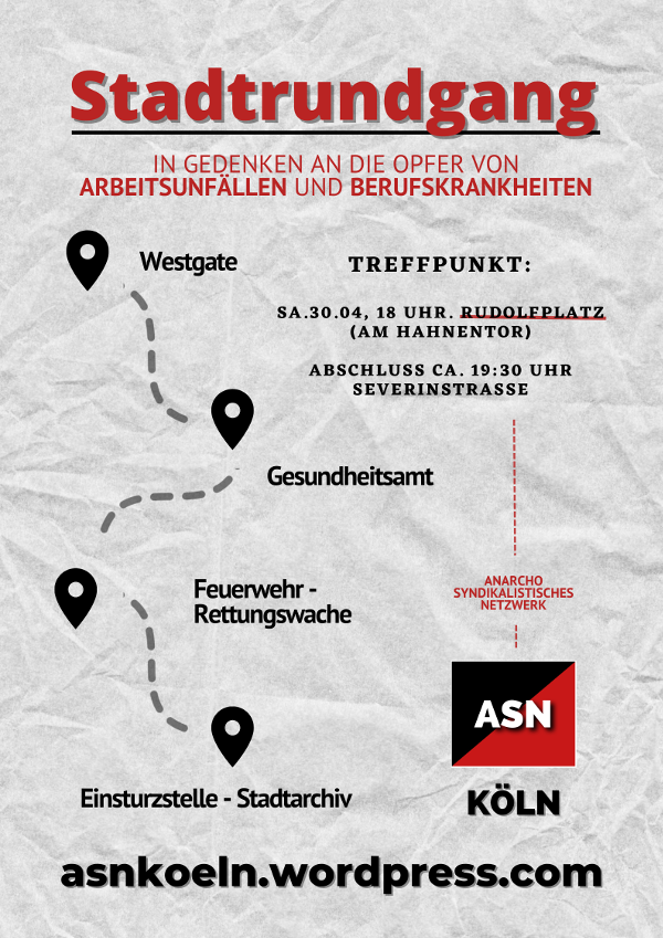 Plakat des ASN Köln zum Workers' Memorial Day 2022
